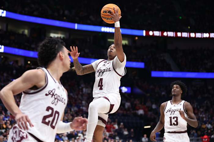 Texas A&M Aggies Wade Taylor goes up for the layup in the first round of the NCAA Tournament against No. 10-seed Penn State